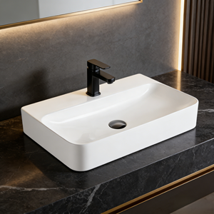 Vasque rectangulaire en céramique à poser, finition ultra brillante, grande taille, pour <span class=keywords><strong>lavage</strong></span> des mains, idéale pour hôtels et salles de bain - Product Image 3