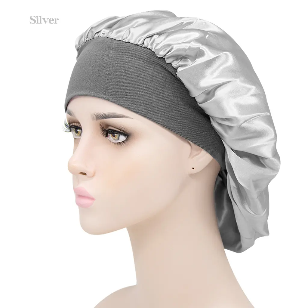 Factory Price Elastic Wide Band Satin Hair Bonnet for Sleeping Night Sleeping Head Cover Sleep Bonnet