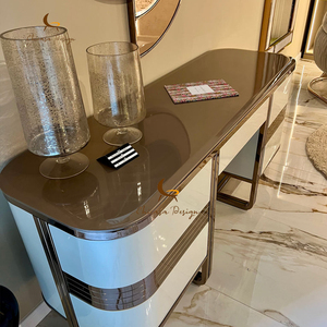 <span class=keywords><strong>Console</strong></span> de luxe à bords incurvés en <span class=keywords><strong>laque</strong></span> blanche avec garniture en métal or rose, meuble d'entrée moderne - Product Image 3