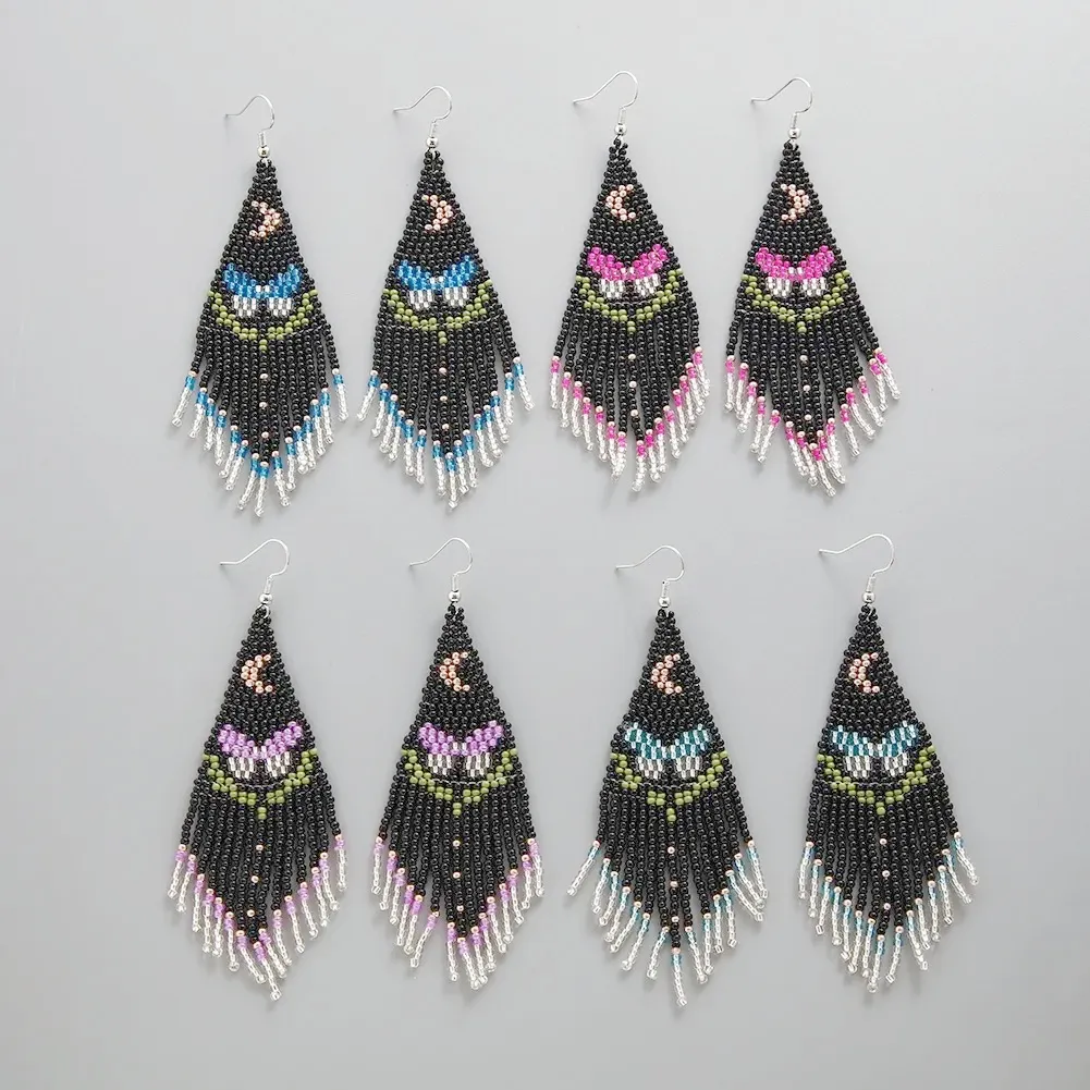 Xixi תכשיטים בוהמי לילה ירח כהה פרפר תסל טיפה ארוך עגילים חרוזים בעבודת יד מתנה לנשים