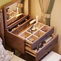Table de toilette moderne en bois massif avec miroir rabattable et éclairage LED pour petite chambre