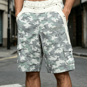 Shorts cargo camouflage personnalisés pour hommes, taille mi-haute, élastiques, respirants, en toile, avec logo imprimé, poches avant, style décontracté - Product Image 5
