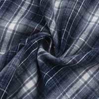 Kemeja Pria Vintage Plaid dengan Kerah Denim, Logo Custom, Lengan Pendek, Kancing Depan, Katun Tebal, Atasan Kasual Pria