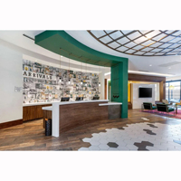 Meubles sur mesure pour hall d'hôtel moderne et appartements : comptoir de réception, fauteuils lounge en velours et ensembles de salle à manger écologiques, directement de l'usine