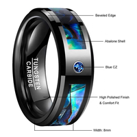 POYA – bague en carbure de tungstène noir en coquille d'ormeau véritable pour homme, incrustation de pierre de saphir bleu, bande de mariage de 8mm