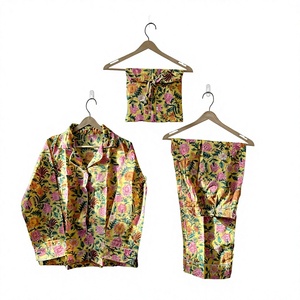 Pijamas de Algodón con Estampado Floral para Mujer, Manga Larga, Cuello Camisero, Ropa de Dormir Informal para Verano - Product Image 1