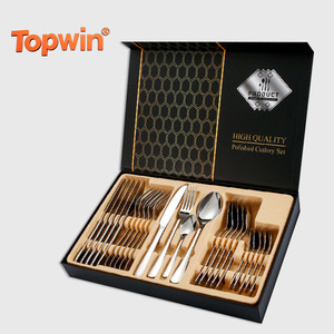 European 1010 Hotel Business Gift 24/16 Pcs Golden Gift Box Set Stainless Steel Cutlery for Home Use Western Tableware - Product Image 1