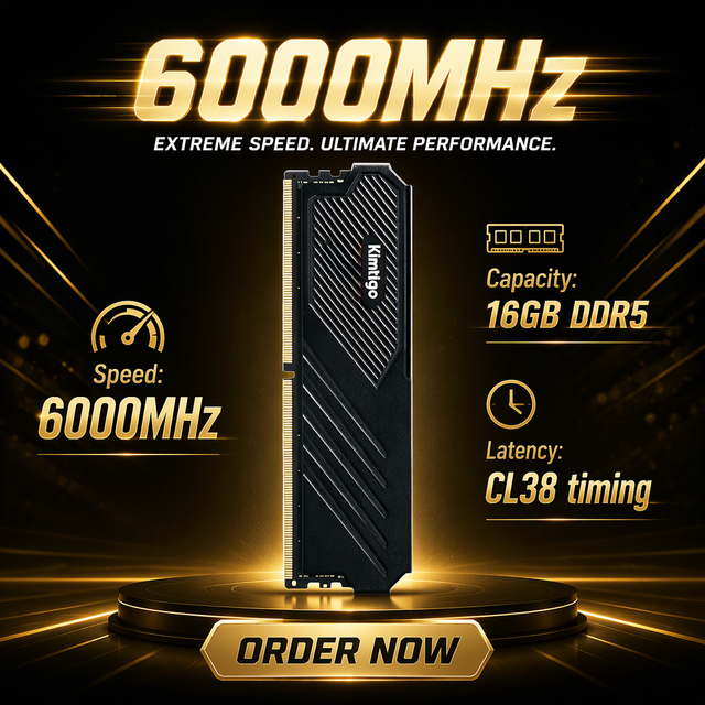 Kimtigo DDR5 Desktop Computer Memory RAM 16GB 6000MHz CL36/36/40 UDIMM HeatSink XMP/EXPO On-die ECC