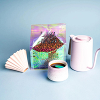 Sac d'emballage personnalisé pour grains de café et thé, debout, mat, avec valve, fond plat, rose arc-en-ciel, fermeture éclair holographique