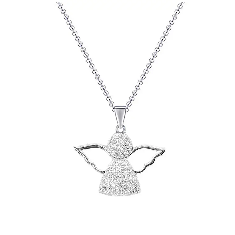 Romantic Angel Girl Wing Charm K Gold Plated Silver Chain Zircon Custom Logo Pendant Charms Women custom necklace