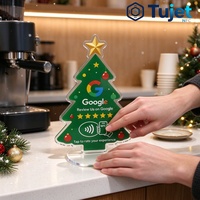 Support d'affichage en acrylique en forme de sapin de Noël avec puce NTAG213 pour avis Google NFC 13,56 MHz – Tapper pour laisser un avis client