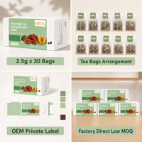 Thé blanc vieilli à marque privée, faible MOQ, avec goji, datte rouge et reishi, tisane naturelle, 30 sachets, formule personnalisée, directement de l'usine
