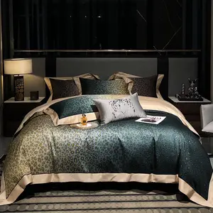Оптовая продажа, Комплект постельного белья из 4 предметов с зеленым леопардовым принтом из египетского хлопка