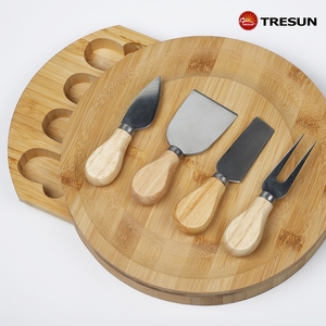 Juego de cuchillos y cubiertos rebanadores al por mayor, tabla de quesos de bambú de madera de acacia pequeña y redonda - Product Image 2