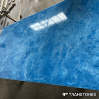 Nouveau design feuille de faux onyx translucide poli 4 * 8FT panneau de plafond en albâtre bleu