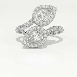 Bague double Aarinya pour femme, style vintage, avec diamants de laboratoire en forme de goutte d'eau, certifiés IGI, plaquée or 9 carats, motif pétales chuchotants - Product Image 2
