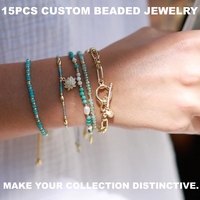 Bracelet ethnique bohème personnalisé à faible MOQ, multirangs, perles dorées, pierres naturelles et perles, pour marque privée