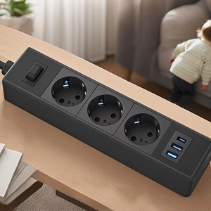 Bande de prise à 5 voies avec <span class=keywords><strong>interrupteur</strong></span> à connecteur <span class=keywords><strong>plat</strong></span> Câble de 2m et distance <span class=keywords><strong>extra</strong></span> large Couleur blanc noir - Product Image 1