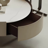 Meubles de salon en bois massif italien, table basse ronde moderne en dalle de roche avec dessus en cuir simple pour usage domestique