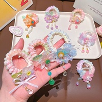 Chinesischer Stil Perlenbesetzter Blumen-Haarring Süße Mädchen Perlen-Quasten-Haargummi Antikes Design Elastisches Haarband Haarschmuck