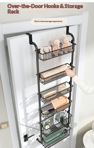Étagère murale simple en métal, panier suspendu pour la maison, multifonctionnel, sans perforation, pour salle de bain, 5 niveaux - Product Image 5