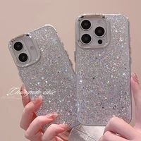 Étui de téléphone de luxe bling époxy gradation paillettes galvanoplastie pour iPhone 11 12 13 14 15 16 pro max spark bling étui de téléphone dur