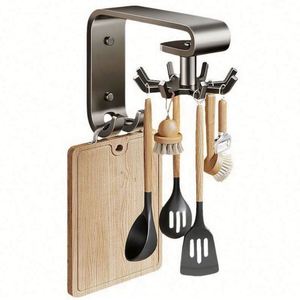 Gray Leather Stainless Steel Carved Detachable Hanging <b>Rack</b> Gun Swivel Hook Perforation-Free <b>Wall</b> Mounted Spatula Bathroom - Product Image 1