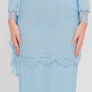 Elegant Muslim Kebaya Women Fashion Abaya Modern Baju Kurung Malaysia Polyester Adults Sets Casual Modern Pleat Baju Kurung