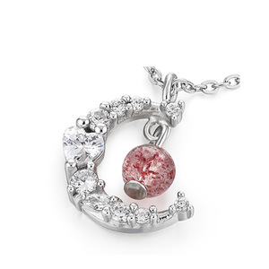 Ciondolo in oro bianco con diamanti e pietra rosa, stile romantico, da indossare tutti i giorni per donna XL655 - Product Image 1