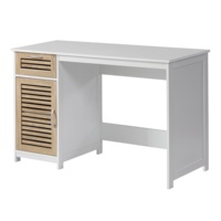 Escritorio de Computadora para el Hogar con Gabinete de Almacenamiento con Rejillas, Escritorio de Madera Blanco con Cajón y Puerta Ventilada, Fácil de Armar