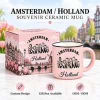 Mug Keramik Tulip Belanda Amsterdam, Cangkir Kopi Enamel Pink Personalisasi, Pemasok untuk Toko Suvenir
