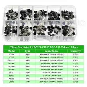 Ensemble de transistors TO-92, 200 pièces, BC327 BC337 2N2222 2N2907 2N3904 2N3906 S8050 S8550 A1015 C1815 PNP/NPN, 10 valeurs, D361 - Product Image 5