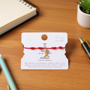 Bracelet porte-bonheur en acier inoxydable avec cordon rouge Gemini, fait main pour les signes du zodiaque - Product Image 3