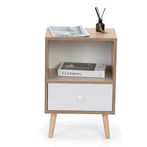 Juego de 2 mesitas de noche de madera de mediados de siglo con cajón y estante, mesa auxiliar moderna para dormitorio, sala de estar u oficina - Product Image 3