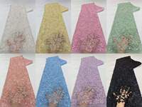 Tissu en dentelle à sequins noirs de qualité supérieure, orné de perles, maille florale 3D pour la haute couture, plusieurs couleurs en stock, livraison rapide