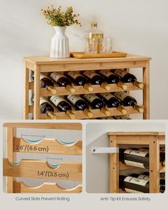 Range-bouteilles autoportant 7 niveaux en bambou naturel durable, présentoir de 42 bouteilles, étagères de rangement, plateau de table anti-basculement en bois massif - Product Image 2