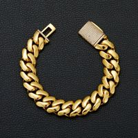Bracelet maille cubaine plate en acier inoxydable plaqué or 18 carats de 8 mm à 22 mm, serti de zircone cubique, fermoir boîte, bijoux hip-hop tendance pour hommes