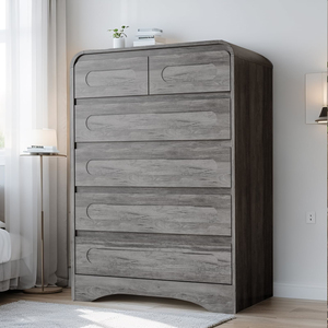 Wooden Dresser for Bedroom with <b>6</b> <b>Drawers</b>, Tall Modern Dressers & Chest of <b>Drawers</b> Curved Profile Design - Product Image 3
