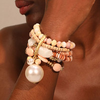 Bracelet élastique en pierres naturelles, cristal, coquillages et acrylique pour femmes, fabriqué à la main, ensemble de bracelets superposables