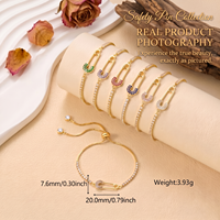 Bracciale con ciondolo a spilla di sicurezza in ottone personalizzato OEM, alla moda, con pavé di zirconi colorati, catena a mezza tennis, gioielli punk, vendita all'ingrosso dalla fabbrica