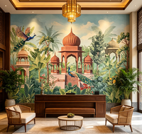 Papier peint mural tropical personnalisé avec paon, style rétro, pour la décoration des murs de palais, de pavillons, d'hôtels, de resorts et de spas