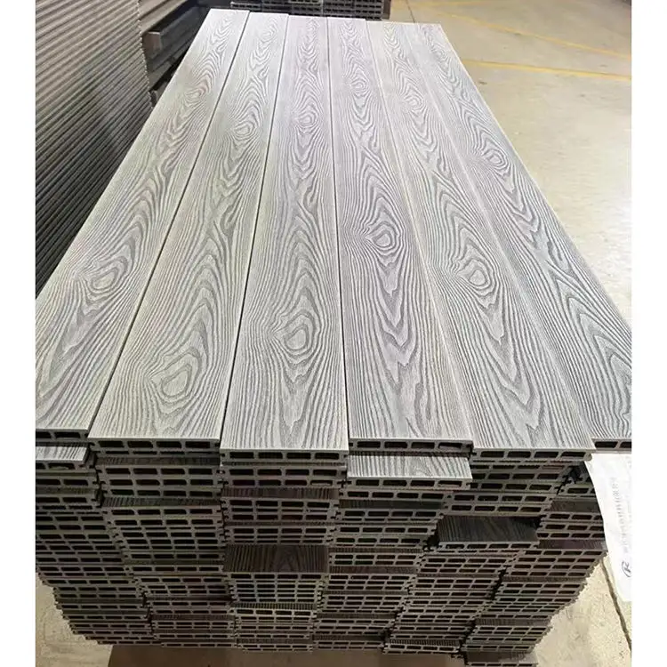 New Design Good Quality Wpc Decking Board 3d-embossed Wood Plastic Floor Boards Anti-rot Hollow Composite Decking Board