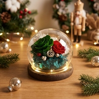 Pohon Natal Mini Buatan Tangan dengan Bunga Kering dalam Ornamen Kubah Kaca untuk Hari Ibu & Hari Valentine