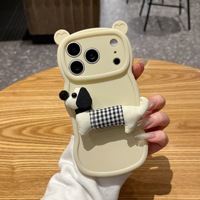 Coque de téléphone mate en silicone rigide avec support intégré motif chien 3D de dessin animé pour iPhone 17 16 Plus Pro Max