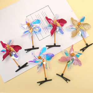 Pince à cheveux laser éolienne à six ou cinq feuilles, pailletée, pour enfants, unisexe, non toxique, accessoire de coiffure préscolaire - Product Image 2