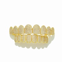 Grillz dentaire Hip-Hop à huit dents plates pour hommes et femmes, en laiton 18K micro-incrusté de zircon et plaqué or