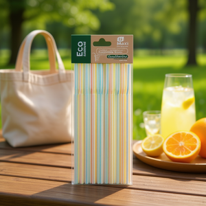 Cannucce Eco Maxi Compostabili 21 Cm Diametro 5 Mm 50 Unità Biodegradabili in PLA Flessibili a Strisce - Product Image 2