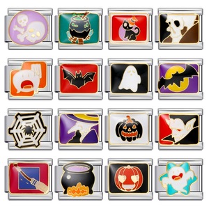 DIY Accessories Halloween Enamel Elastic Handmade Modular Italian Charms Stainless Steel Jewelry Bracelets <b>Men's</b> ZIRCON Gold - Product Image 1