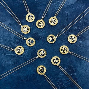 Chapado en oro de 14K 12 signo del zodiaco astrología horóscopo collar de logotipo personalizado latón de cobre de la joyería para las mujeres - Product Image 1