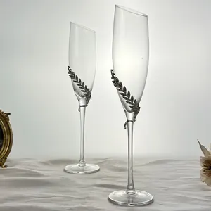 Custom Logo Diamond Champagne Cup Goblet Wine Glass Champagne Goblet Oblique Crystal Champagne Flutes